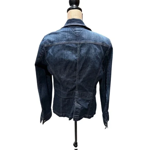 Tommy Hilfiger Jacket Womens XL Dark Wash Denim Trucker Button Front Blue - Picture 7 of 11